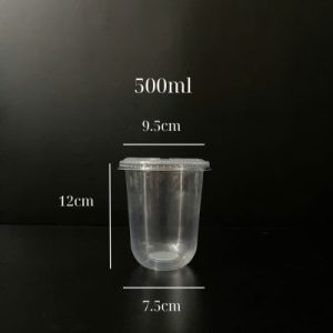 PP Plastic U-Shaped Cup with Flat Lid 360ml/500ml/700ml